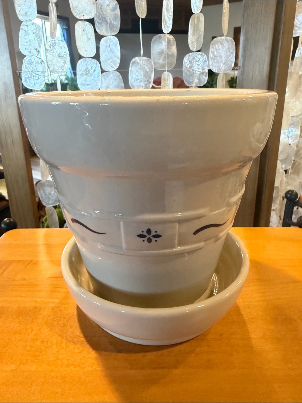 Longaberger 6” Flower Pot & Underplate Woven Traditions Heritage blue - New